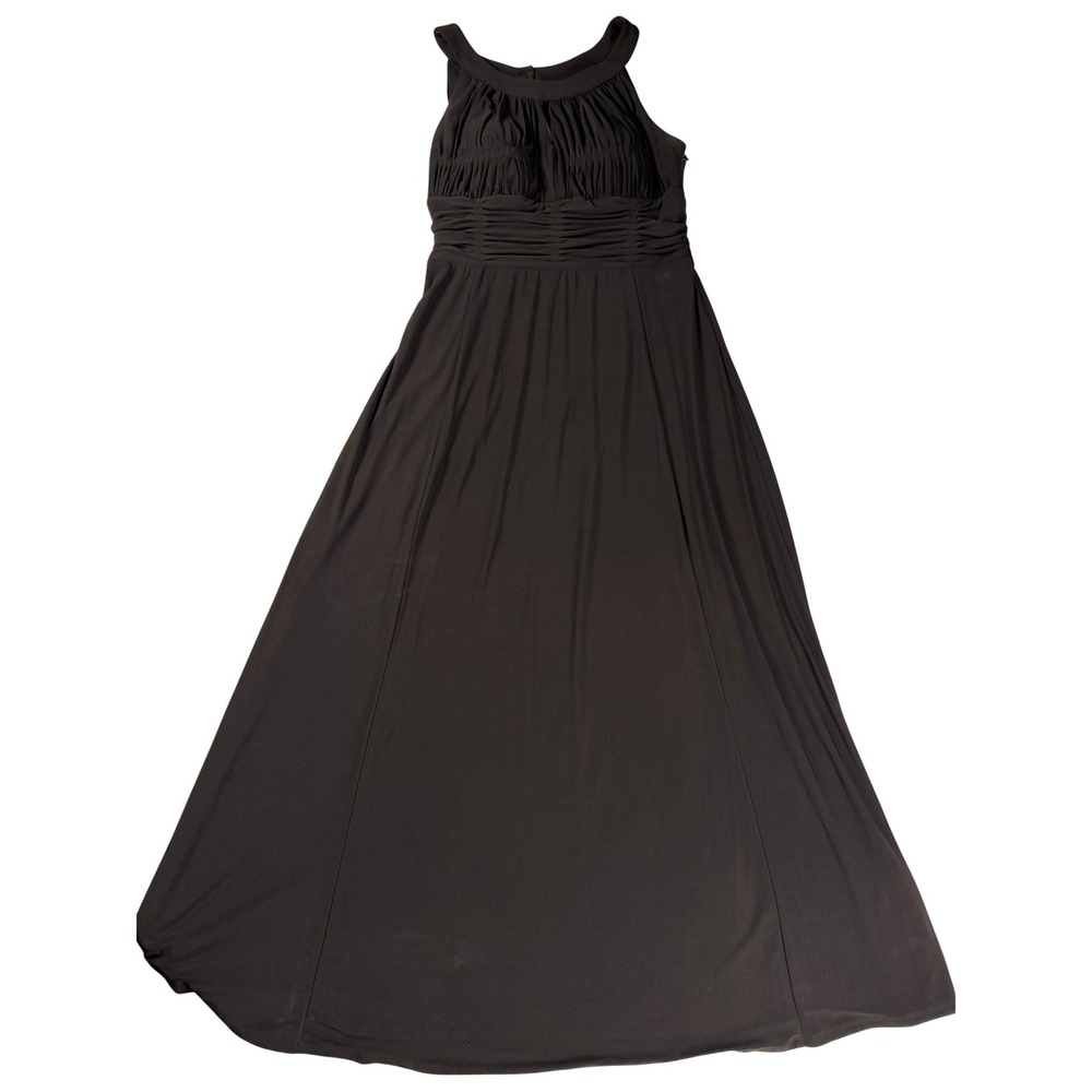 SLNY Black Halter Neck Ruched Maxi Dress Formal Evening Gown Size 14